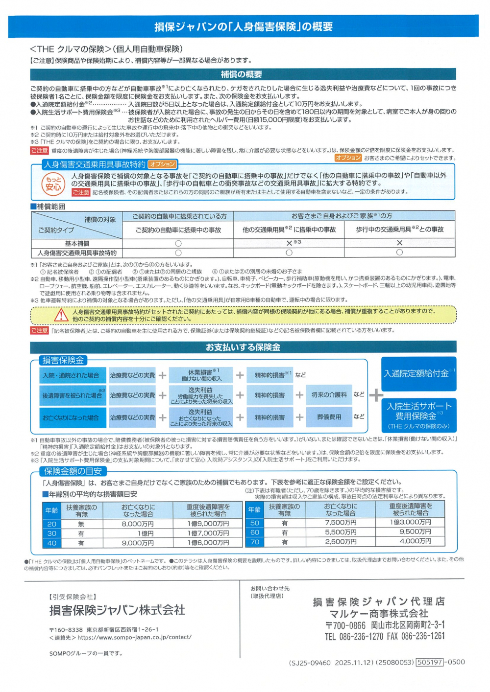 自動車保険　人身傷害保険金額の無制限化をお勧めしています